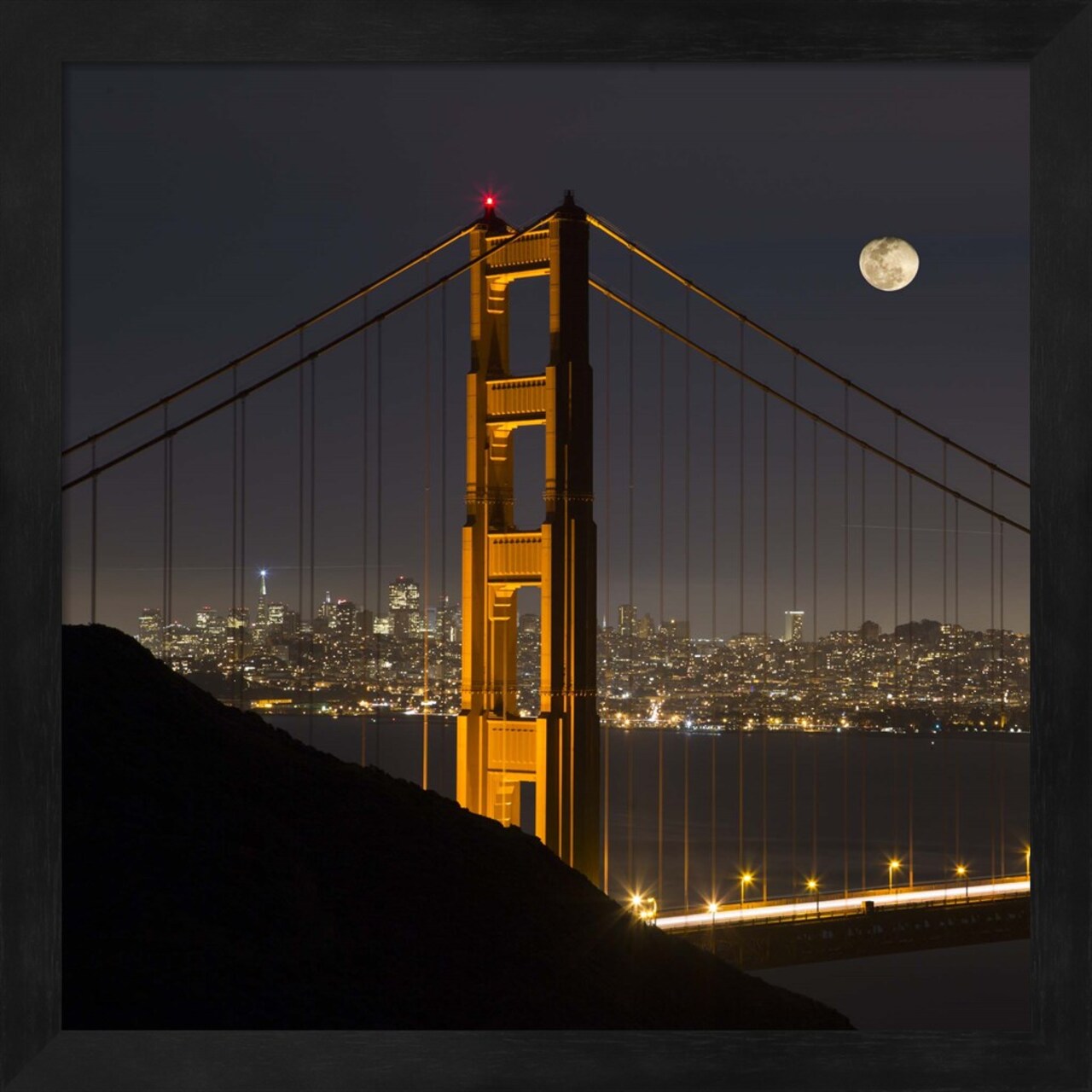 Golden Gate and Moon by Moises Levy 13" x 13" Framed Wall Art
